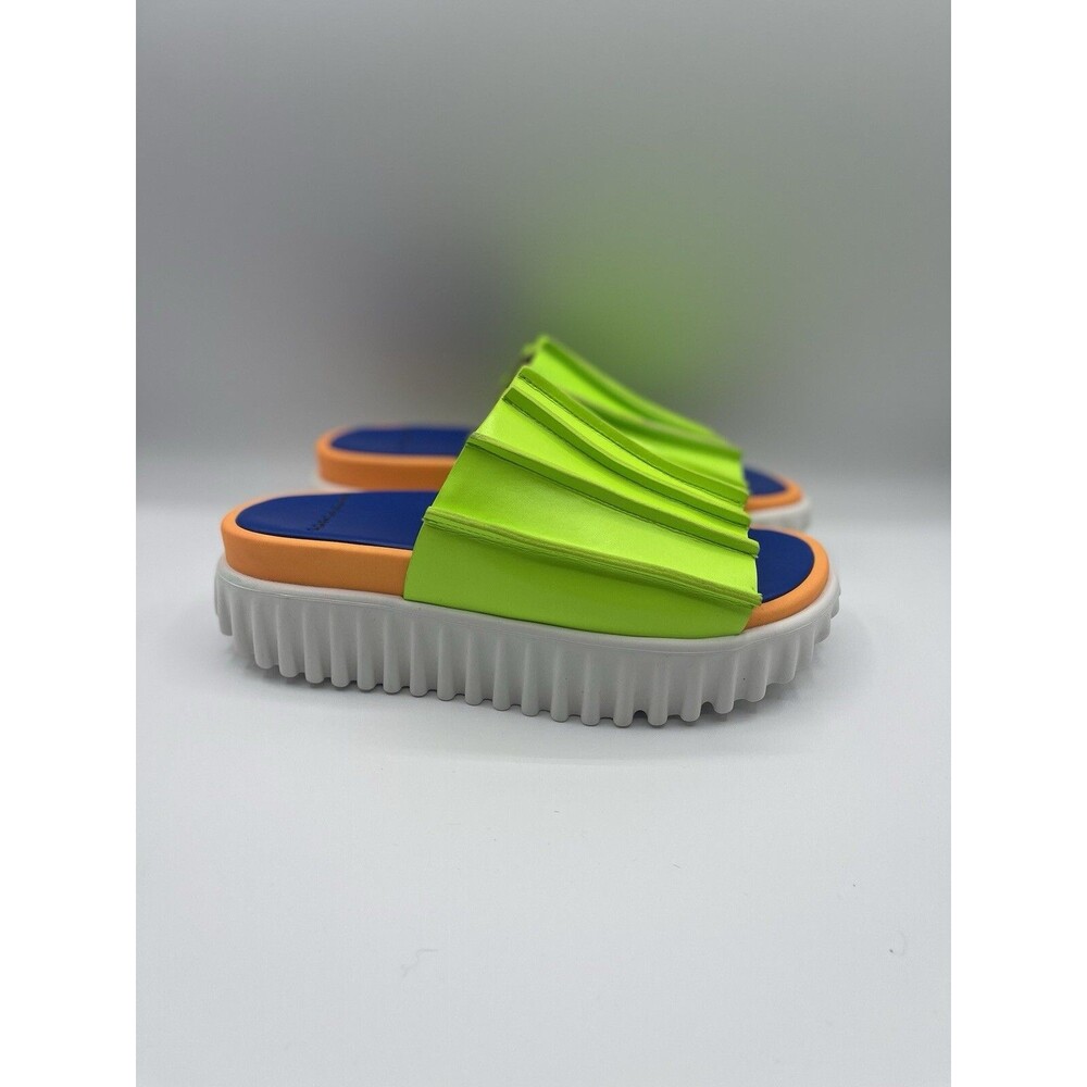 4ccccees Free People Sandals Pleats Thank You Slides Green Platform 38 US 7 NWOB - Picture 2 of 10
